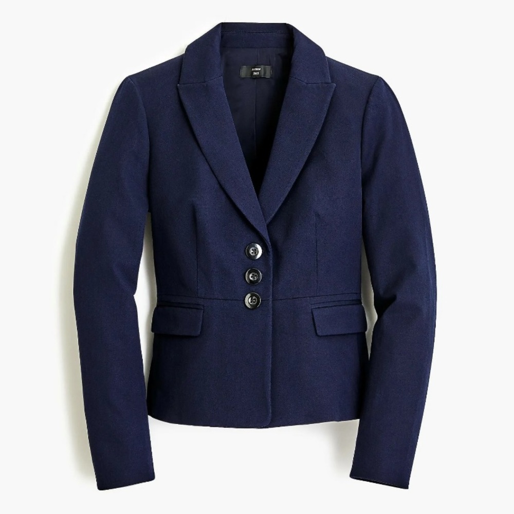 JCREW BI-STRETCH COTTON STRUCTURED PEPLUM BLAZER SZ 4 NAVY